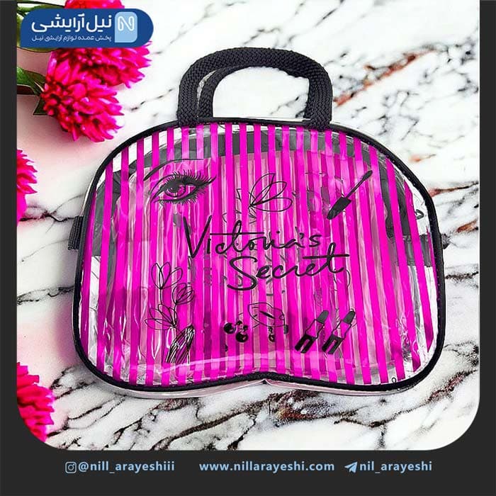 کیف آرایشی سایز بزرگ طرح ویکتوریا طلقی ( بیضی )
