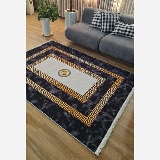 فرشینه | فرش چاپی برند حسن نیا چاپی هازان ترک طرح مدرن ورساچه کد h254 (پس کرایه) — تصویر ۴
