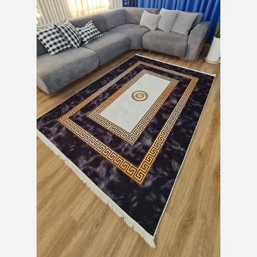 فرشینه | فرش چاپی برند حسن نیا چاپی هازان ترک طرح مدرن ورساچه کد h254 (پس کرایه) — تصویر ۲