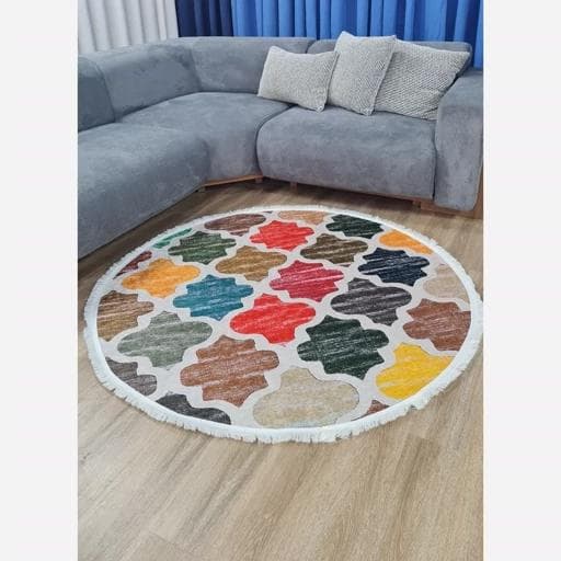 فرشینه | فرش چاپی برند حسن نیا چاپی گرد هازان ترک رنگی کد M267 (پس کرایه) — تصویر ۲