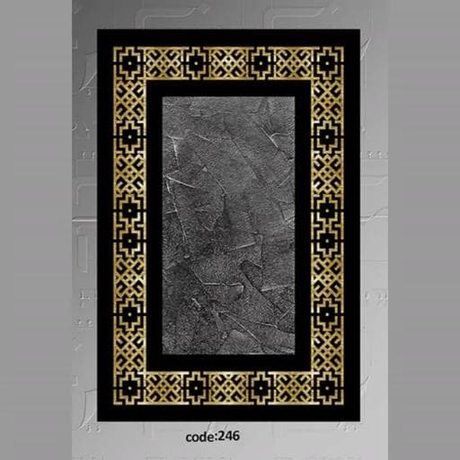 فرشینه | فرش چاپی برند حسن نیا چاپی هازان ترک مدرن مشکی طلایی کد h246 (پس کرایه) — تصویر ۲