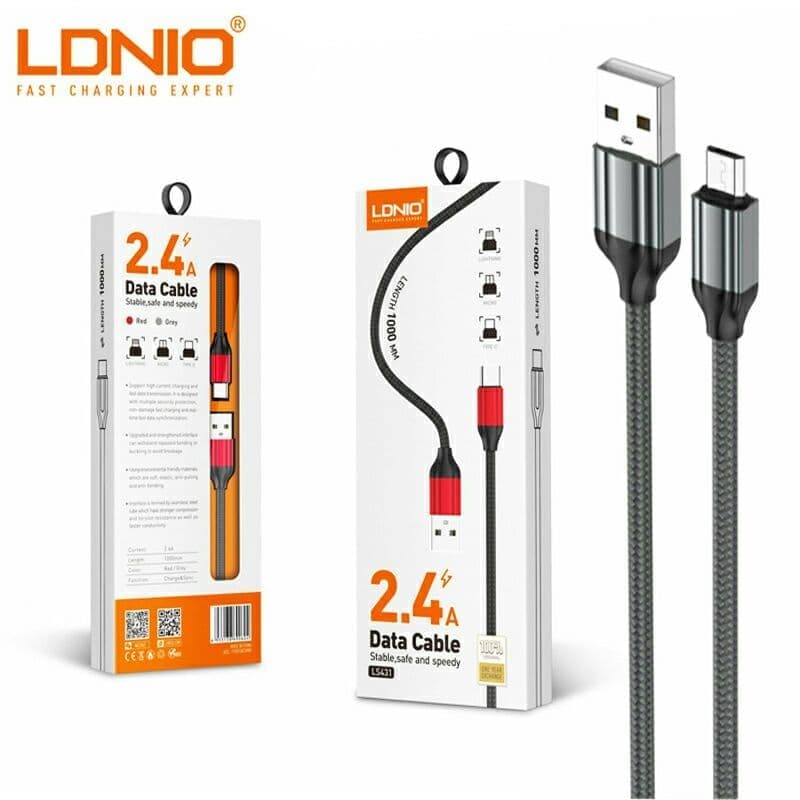 کابل شارژ و دیتا میکرو 1 متری فست کنفی Ldnio LS431 2.4A — تصویر ۲