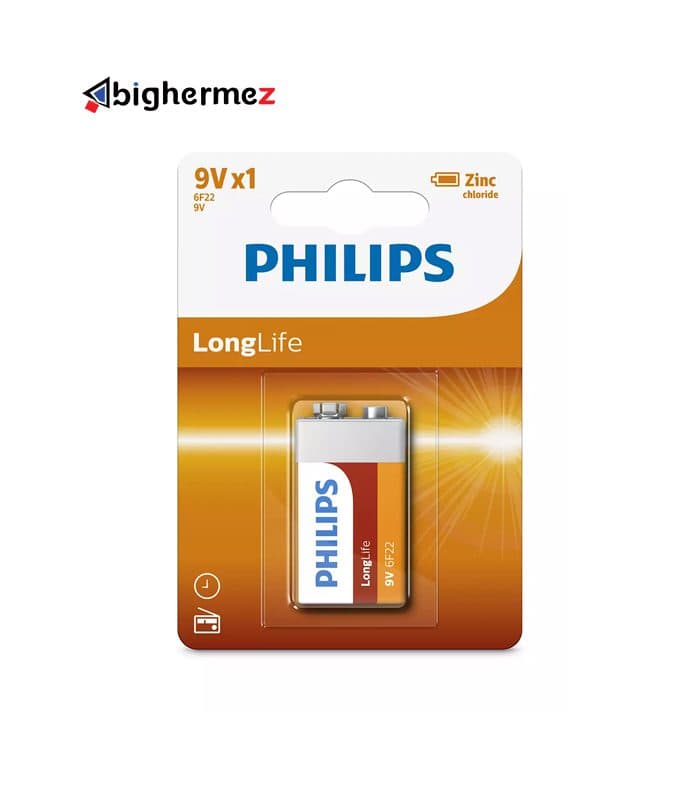 باتری کتابی 9 ولت معمولی فیلیپس مدل 6F22L1B/97