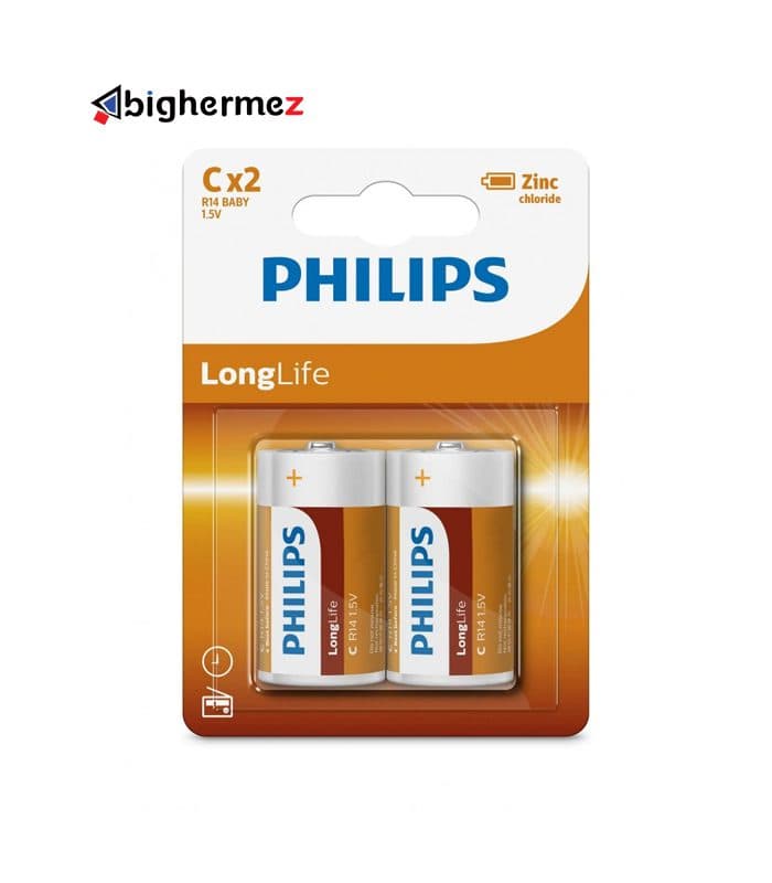 باتری متوسط 2 عددی سایز C فیلیپس معمولی مدل R14L2B/97