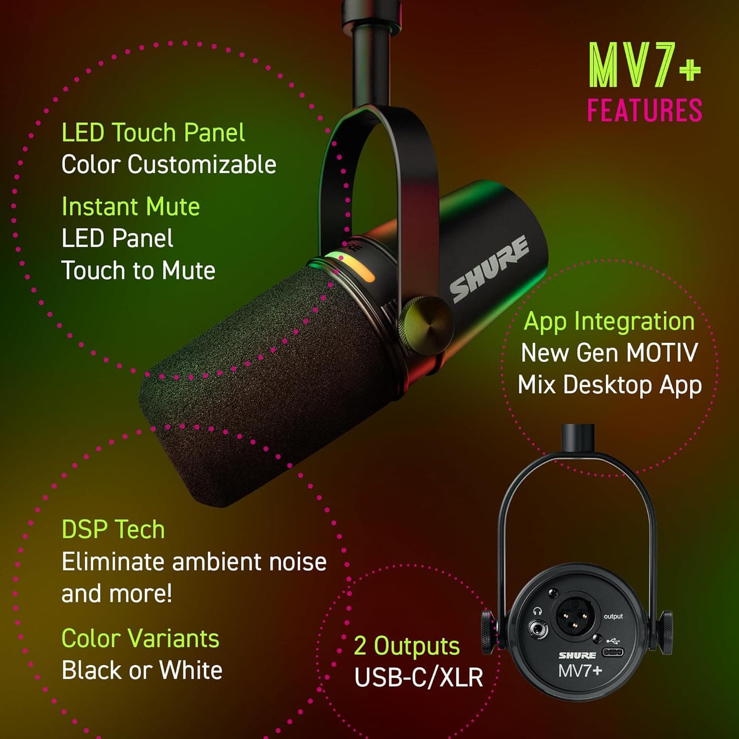 میکروفون شور Shure MV7+ Podcast Microphone — تصویر ۲