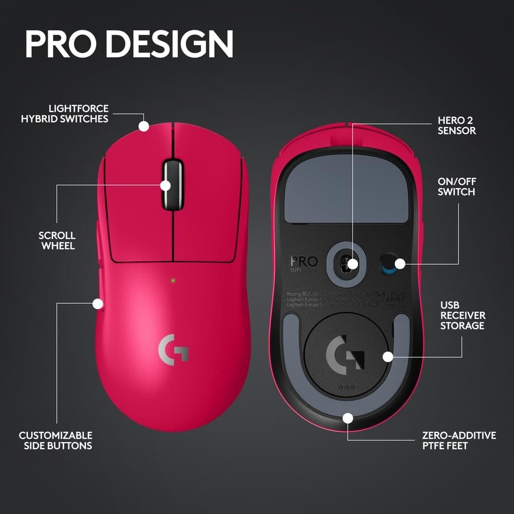 موس گیمینگ بی سیم Logitech G Pro x Superlight 2 – صورتی — تصویر ۲