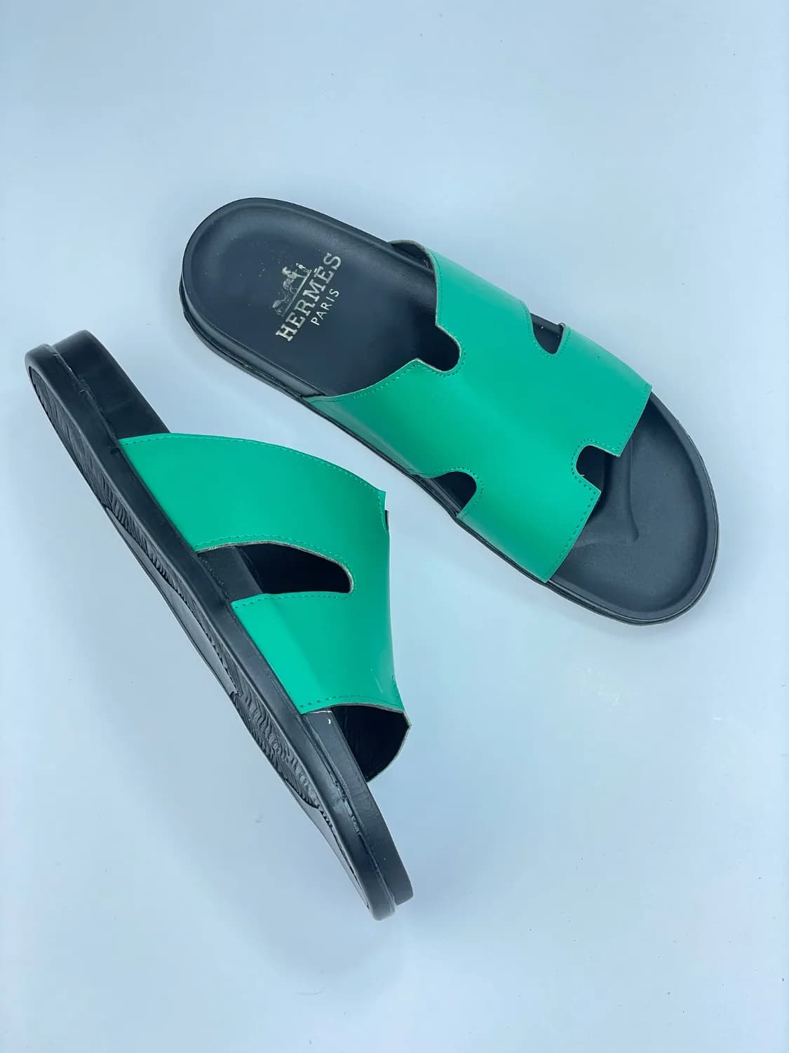 کد 365 اسلیپر صندل HERMES هرمس سبز مات مشکی — تصویر ۶
