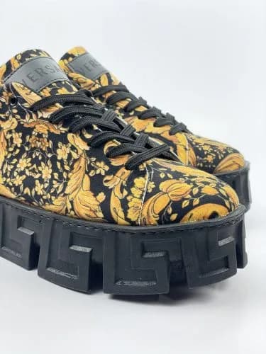ونس ورساچه بندی چاپی طرح چاپی ورساچه versace مشکی طلایی زیره مشکی پارچه کرپ مخمل — تصویر ۳