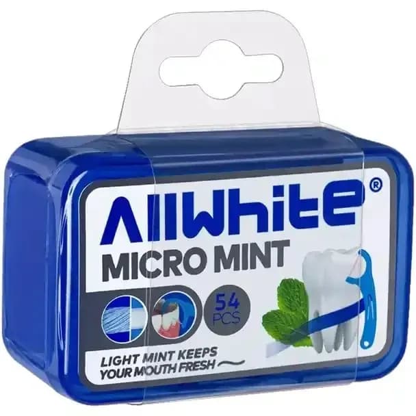 نخ دندان کمانی قابدار ال وایت (Allwhite) مدل Micro Mint – بسته 54 عددی