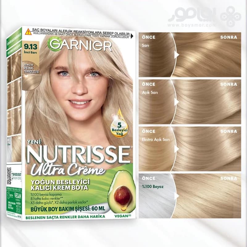 کیت رنگ موی گارنیر NUTRISSE شماره 9.13 رنگ بلوند صدفی روشن — تصویر ۲