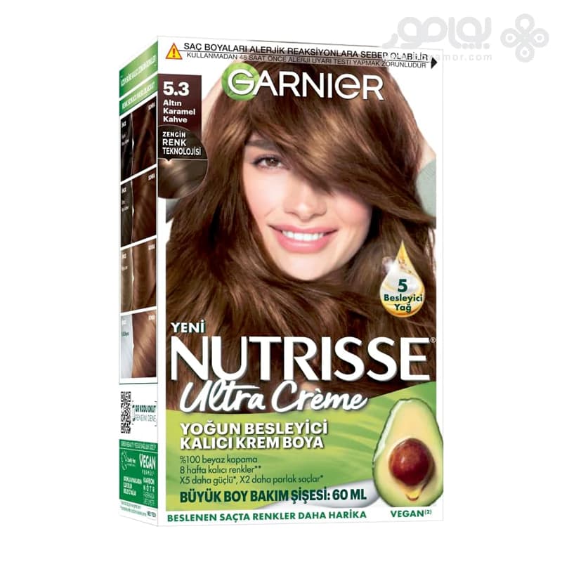 کیت رنگ موی گارنیر NUTRISSE شماره 5.3 رنگ قهوه ای کاراملی طلایی