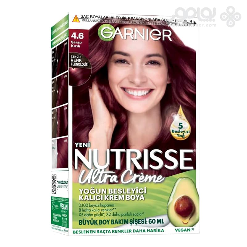 کیت رنگ موی گارنیر NUTRISSE شماره 4.6 رنگ قرمز شرابی