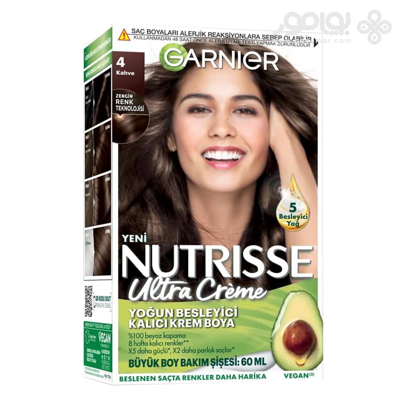 کیت رنگ موی گارنیر NUTRISSE شماره 4 رنگ قهوه ای متوسط