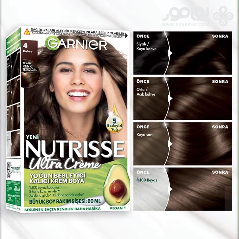 کیت رنگ موی گارنیر NUTRISSE شماره 4 رنگ قهوه ای متوسط — تصویر ۲