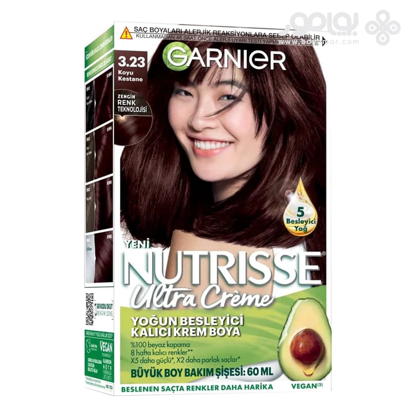 کیت رنگ موی گارنیر NUTRISSE شماره 3.23 رنگ قهوه ای فندقی تیره
