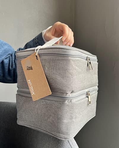 کیف ظرف غذا (لانچ باکس) دو طبقه دسته دار با عایق حرارتی HAODA — تصویر ۵