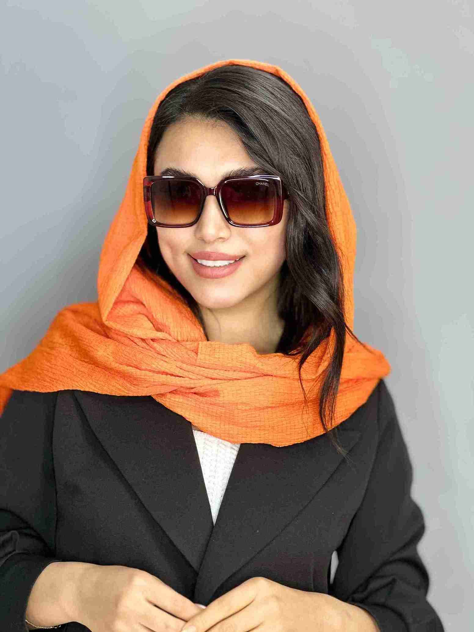 عینک افتابی Chanel چنل مربع مستطیل قهوه ای زنانه یووی ۴۰۰ — تصویر ۳