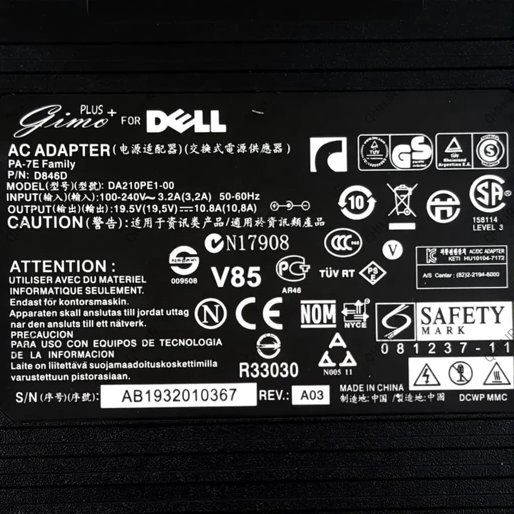 آداپتور لپ تاپ دل 19.5V 10.8A Gimo Plus کابل سه تایی — تصویر ۴