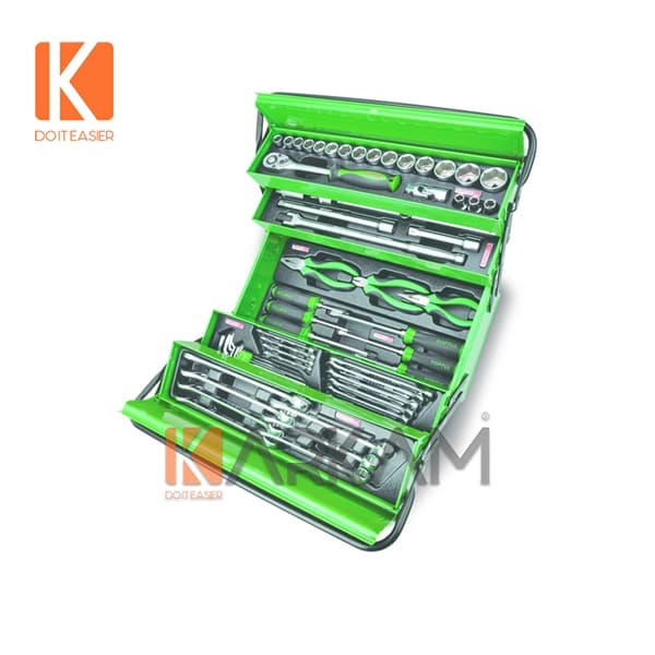 جعبه ابزار 62 پارچه فلزی 3 طبقه سبزGCAZ0057 تاپ تول