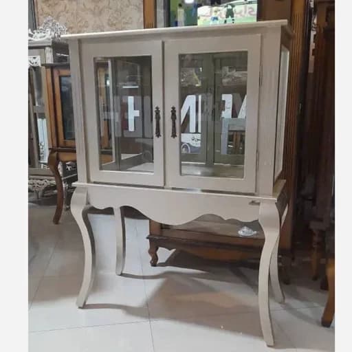 مینی بوفه دو درب پایه بلند کلاسیک نقره ای مبلمان فرنا مدل 1135748