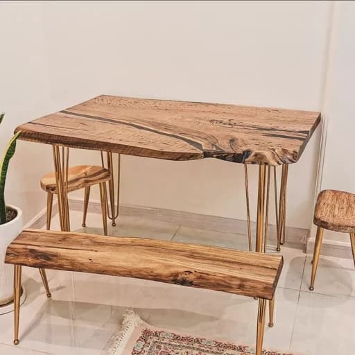 میز غذاخوری4نفره روستیک،سفارشی ساخت ، چوب گردو با پایه های فلزی مبلمان فرنا مدل 1135719