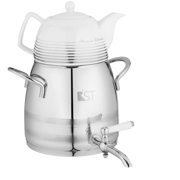 کتری قوری گلابی دسته استیل با قوری چینی KST-3085D کی اس تی