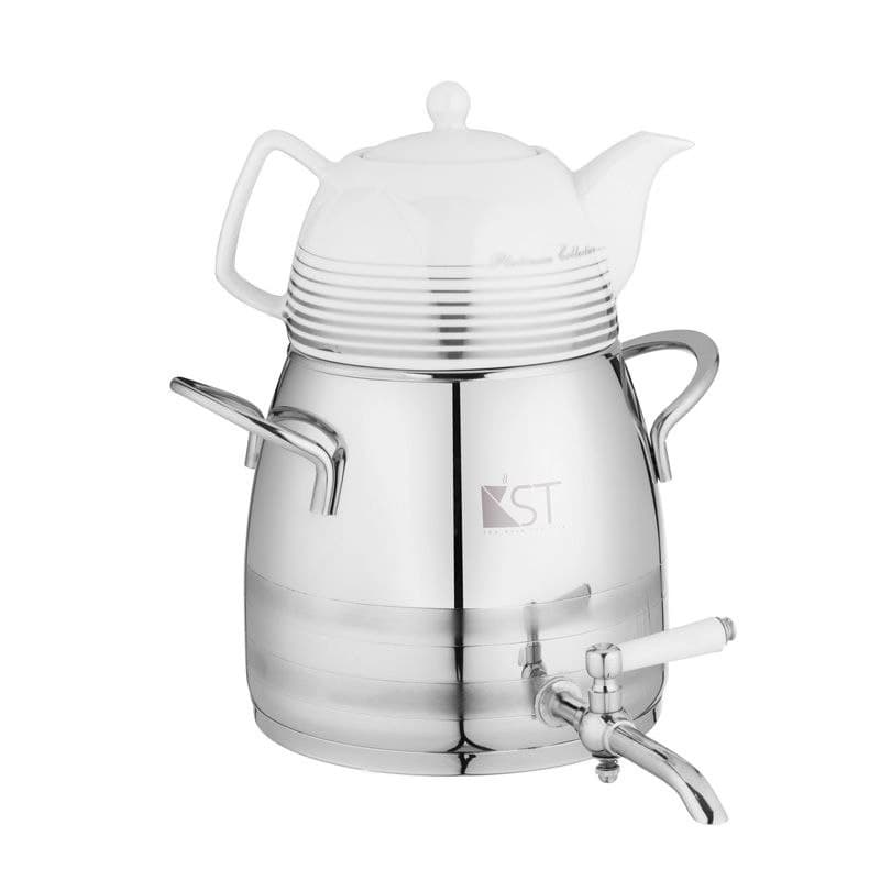 کتری قوری گلابی دسته استیل با قوری چینی KST-3085S کی اس تی