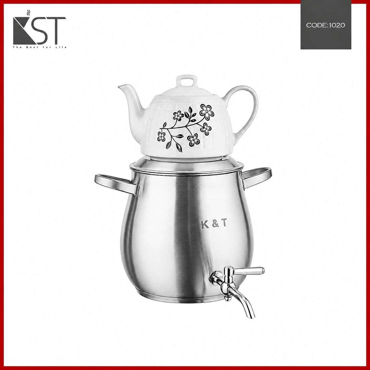 کتری قوری دسته استیل با قوری چینی KST-1020 کی اس تی