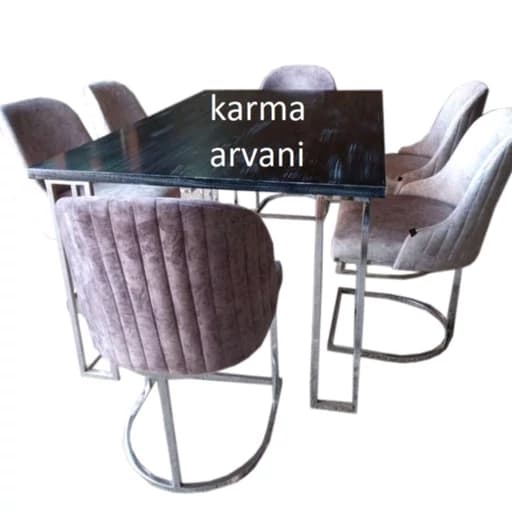 میز ناهار خوری استیل 6 نفره مدل کنزو نقره ای طوسی ارسال راااااااااااایگان برند کارما مبلمان فرنا مدل 1129109
