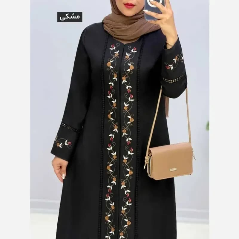 مانتو مزونی مدل دلوین جنس شانتون صوفیا جودن یقه گرد سایز بزرگ — تصویر ۳