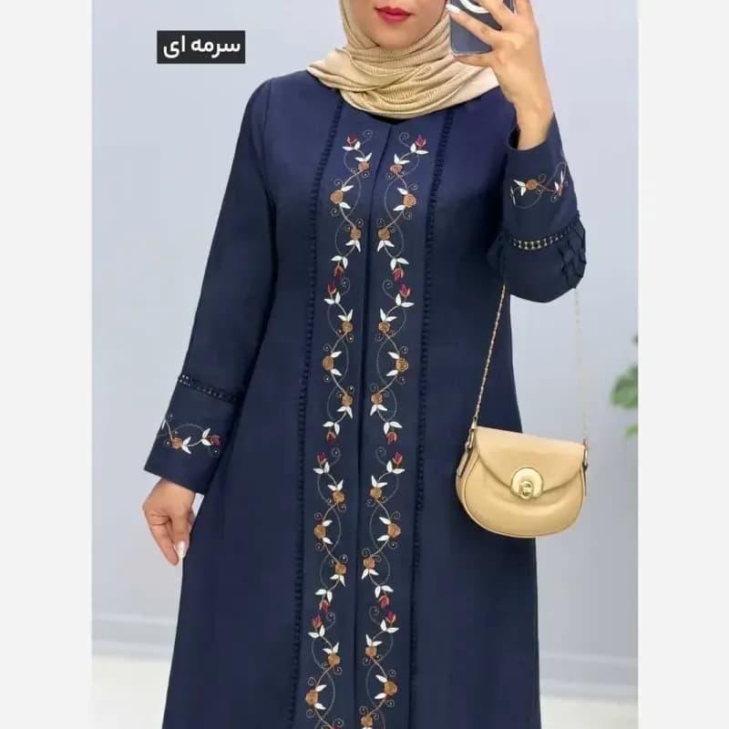 مانتو مزونی مدل دلوین جنس شانتون صوفیا جودن یقه گرد سایز بزرگ — تصویر ۵