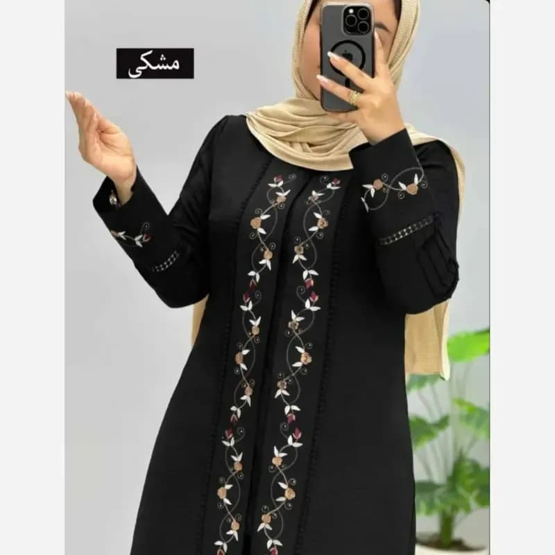 مانتو مزونی مدل دلوین جنس شانتون صوفیا جودن یقه گرد سایز بزرگ — تصویر ۲