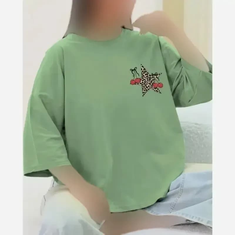 تیشرت باکسی پنبه سوپر طرح ستاره و گیلاس فریسایز مدل دایانا — تصویر ۳