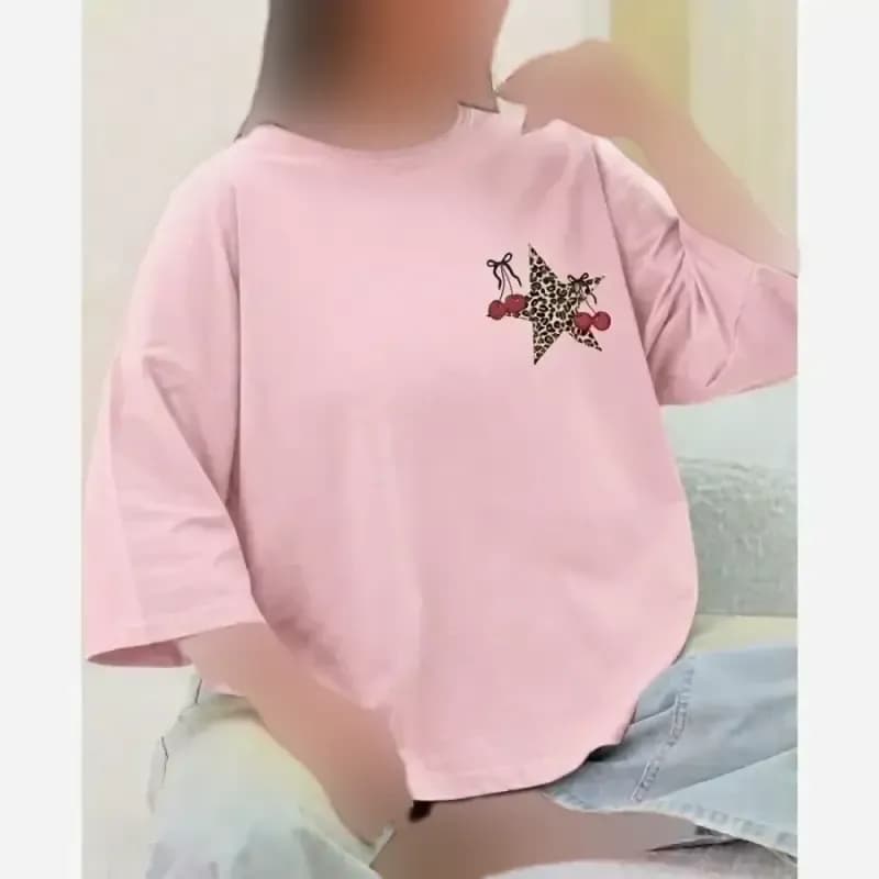 تیشرت باکسی پنبه سوپر طرح ستاره و گیلاس فریسایز مدل دایانا — تصویر ۸