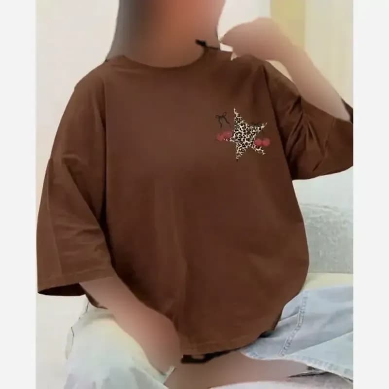 تیشرت باکسی پنبه سوپر طرح ستاره و گیلاس فریسایز مدل دایانا — تصویر ۶