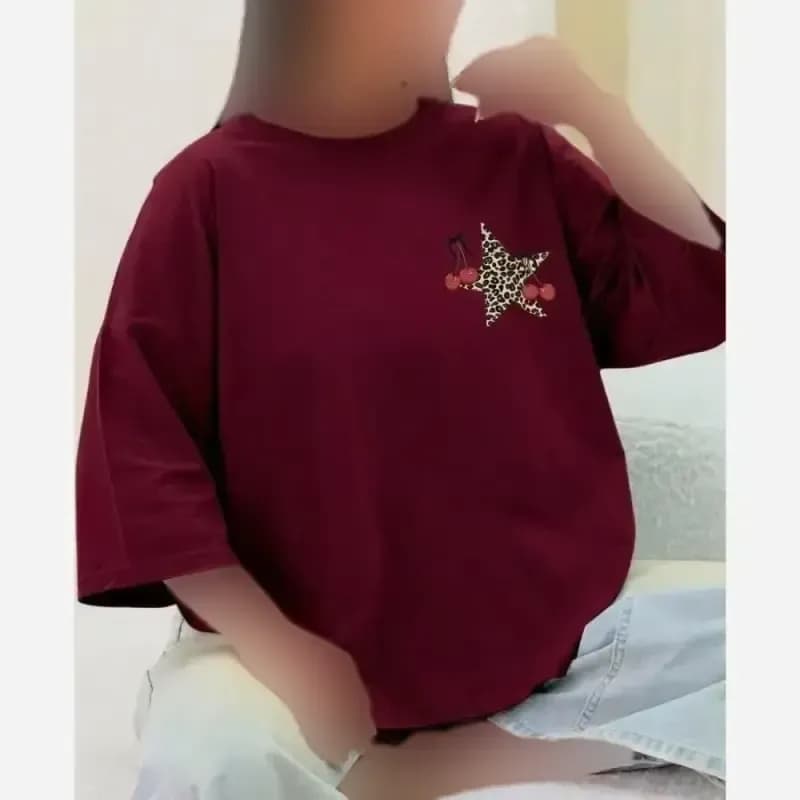 تیشرت باکسی پنبه سوپر طرح ستاره و گیلاس فریسایز مدل دایانا — تصویر ۴