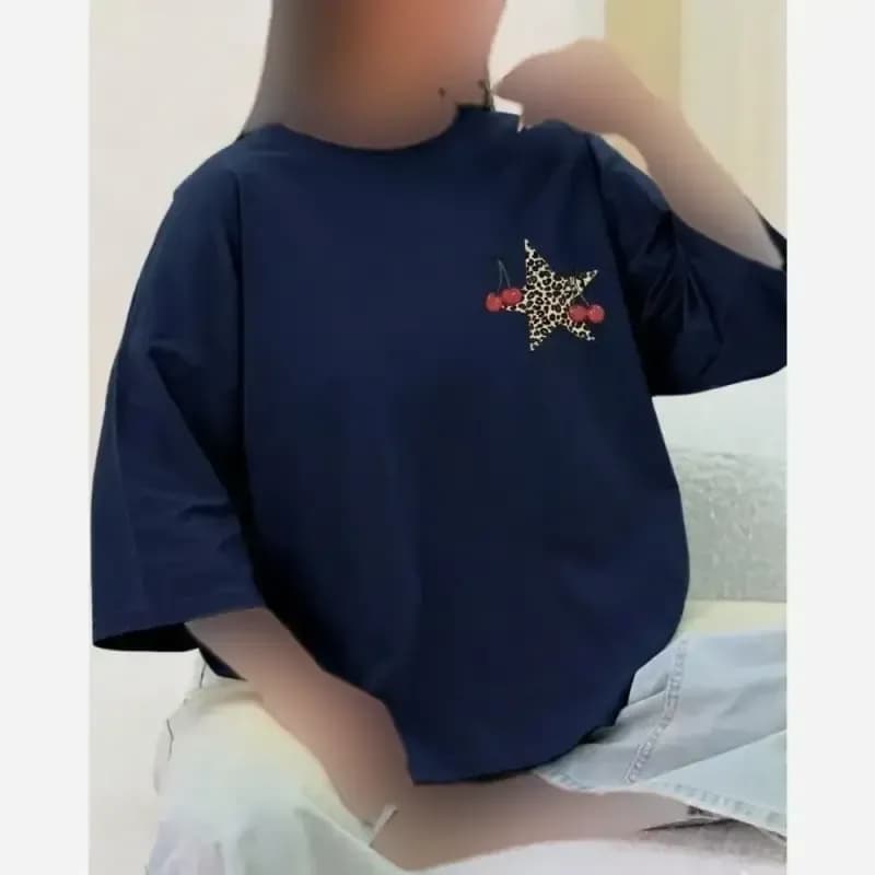 تیشرت باکسی پنبه سوپر طرح ستاره و گیلاس فریسایز مدل دایانا — تصویر ۵