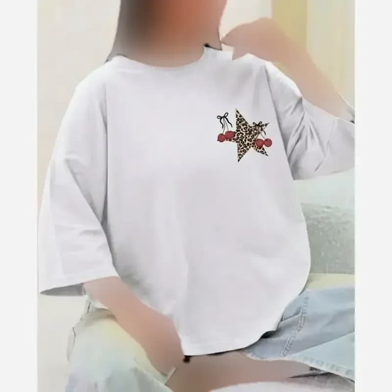 تیشرت باکسی پنبه سوپر طرح ستاره و گیلاس فریسایز مدل دایانا — تصویر ۲