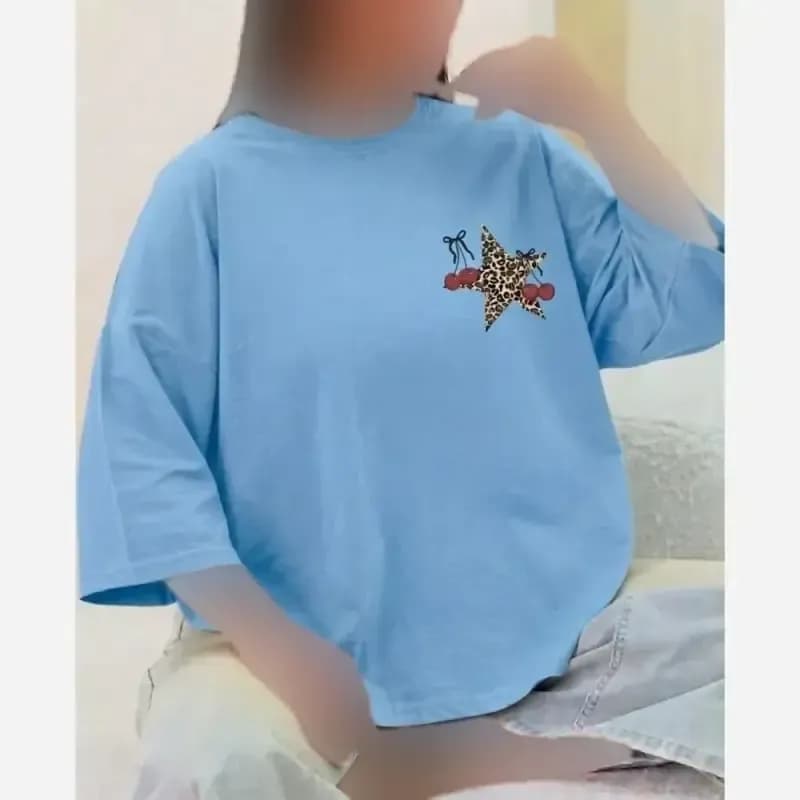 تیشرت باکسی پنبه سوپر طرح ستاره و گیلاس فریسایز مدل دایانا — تصویر ۷