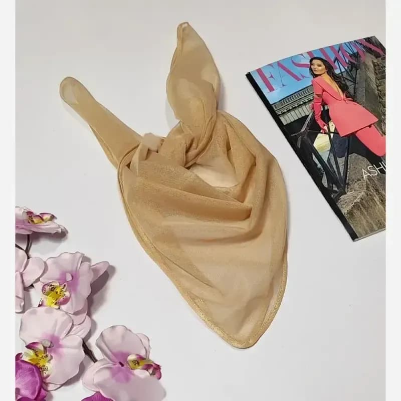 مینی اسکارف توری ساده مشکی سفید کرم ابعاد 70 در 70 جنس تور — تصویر ۵