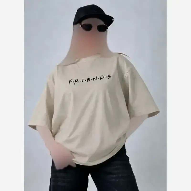 تیشرت باکسی طرح friends جنس پنبه سوپر فری سایز — تصویر ۵