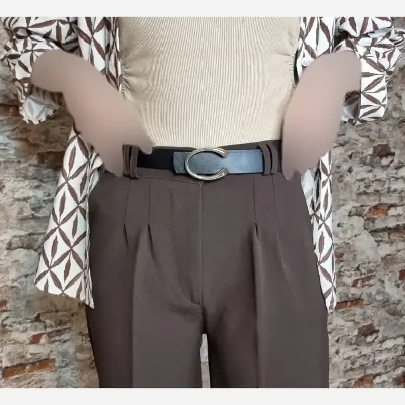 کمربند زنانه مشکی یراق نقره ای عرض 3 سانت مدل ساده و دوخت دار — تصویر ۲