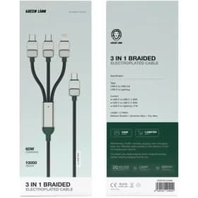 کابل شارژر چند کاره گرین لاین(4929) Green Lion 3-in-1 Cable Braided Type-C to C+C+L
