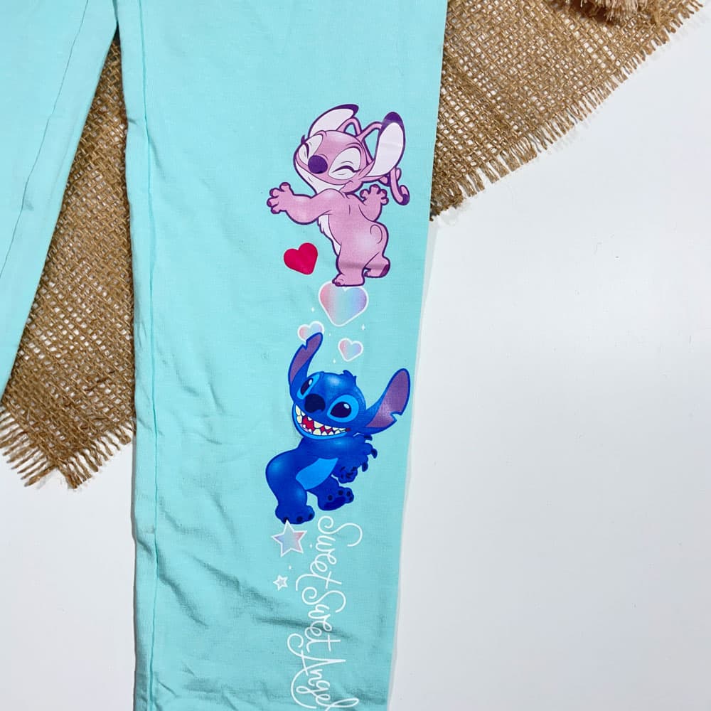 شلوار دخترانه راسته برند Stitch طرح عروسکی استیج سبز رنگ – 8 تا 10 سال — تصویر ۲