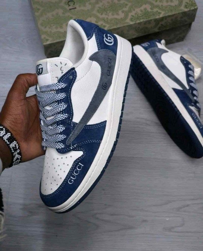 نایک ایر جردن ۱ بدون ساق تراویس اسکات گوچی آبی لی Nike air jordan 1 low Travis Scott LV Blue Lee — تصویر ۳