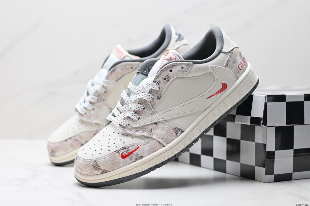 نایک ایر جردن ۱ بدون ساق تراویس اسکات گوچی سفید Nike air jordan 1 low Travis Scott Gucci white — تصویر ۶