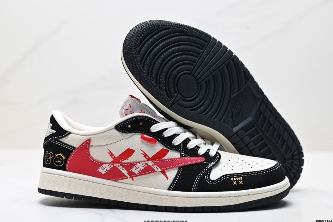 نایک ایر جردن ۱ بدون ساق تراویس اسکات کواز مشکی قرمز Nike air jordan 1 low Travis Scott Kaws Red Black — تصویر ۵