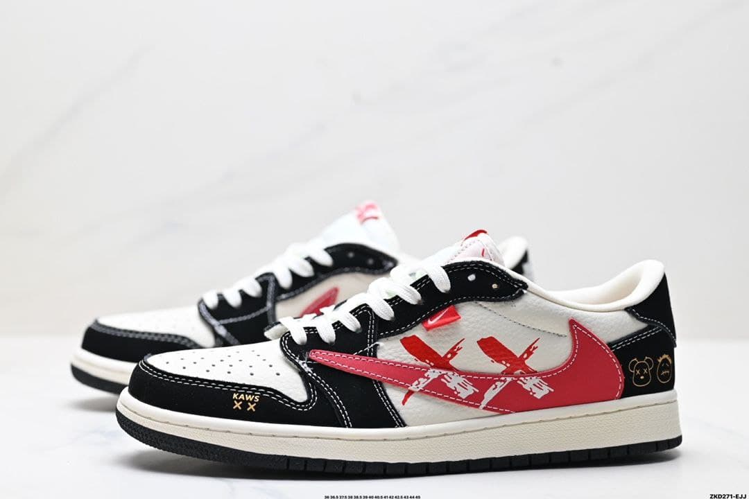 نایک ایر جردن ۱ بدون ساق تراویس اسکات کواز مشکی قرمز Nike air jordan 1 low Travis Scott Kaws Red Black — تصویر ۴