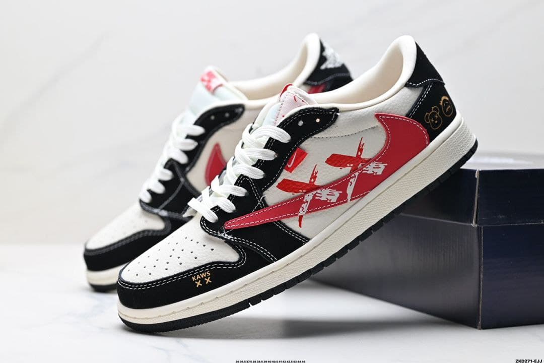 نایک ایر جردن ۱ بدون ساق تراویس اسکات کواز مشکی قرمز Nike air jordan 1 low Travis Scott Kaws Red Black — تصویر ۸
