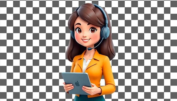 تصویر PNG کاراکتر سه بعدی دختر با مفهوم پشتیبانی